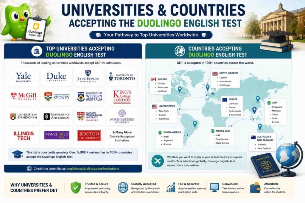 Universities and Countries Accepting the Duolingo English Test