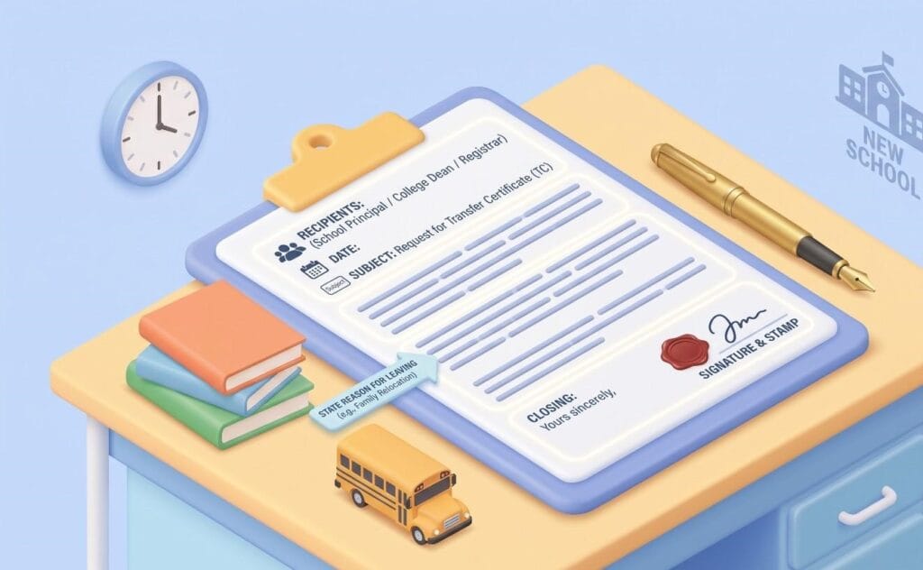 comprehensive guide dashboard with student character showing exact application structure for transfer certificate