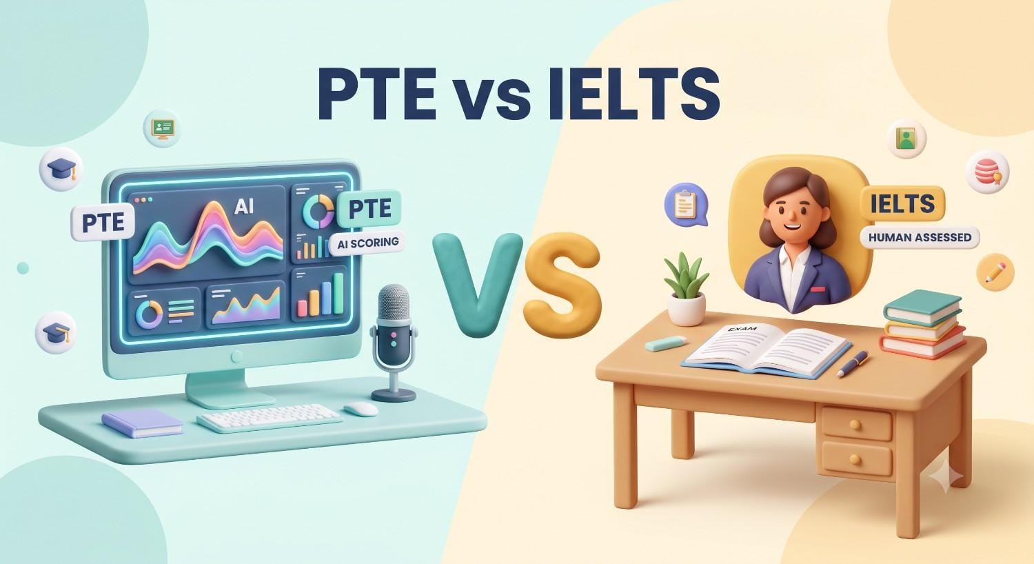Comprehensive PTE vs IELTS exam format and difficulty comparison chart for international students